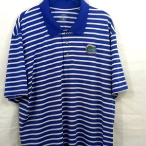 FLORIDA GATORS BLUE AND WHITE 100% POLYESTER GOLF SHIRT